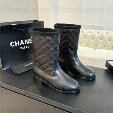 Chanel leather Calfskin flat Boots Black heel 5.5cm  2024