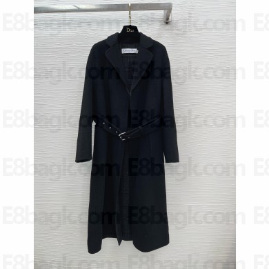 dior Gray Houndstooth Double-Sided Wool, Cashmere and Silk Coat with Belt 2023