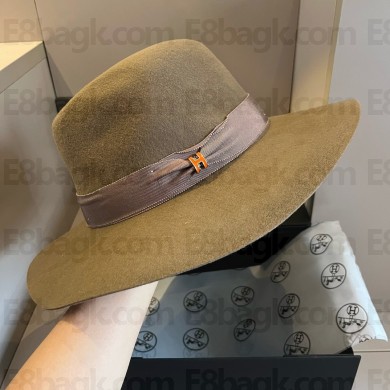 HERMES WIDE BRIM WOOL HAT KHAKI 2024