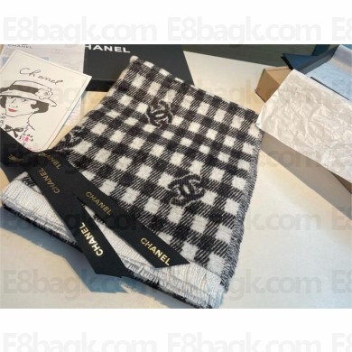 chanel logo wool check scarf black/white 2024