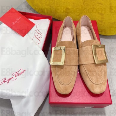 Roger Vivier Soft Metal Buckle Loafers in Suede brown 2022