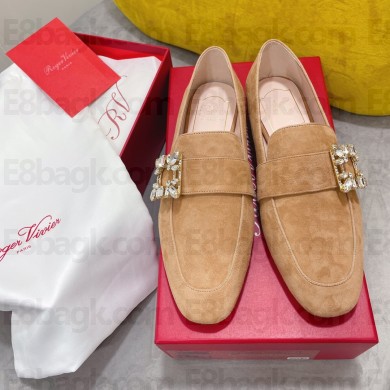 Roger Vivier Mini Broche Vivier Buckle Loafers in suede apricot 2022