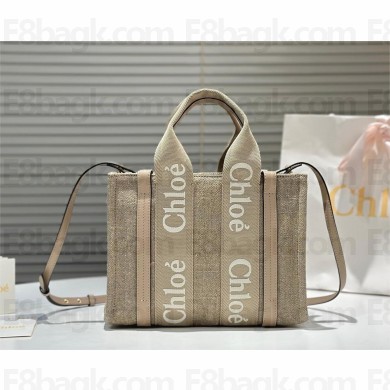 Chloe small woody tote bag in linen gray 2025