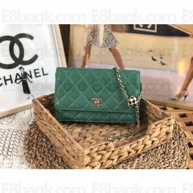 chanel Lambskin,enamel & Gold-tone Metal black wallet on chain bag AP1450 green 2023