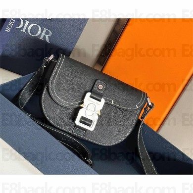 Dior men's Black Grained Calfskin Saddle Pouch with Strap 2023