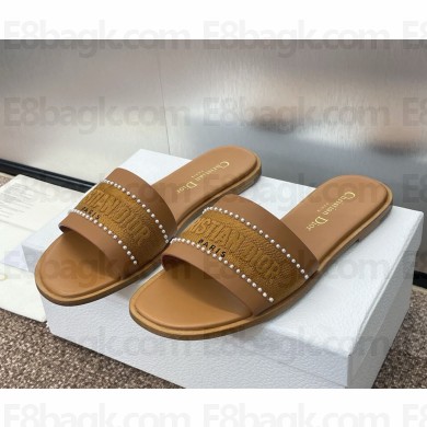 Dior Dway Slide Camel Calfskin and Embroidered Cotton 2025