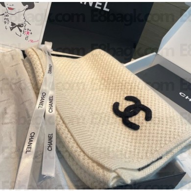 Chanel cashmere knit scarves with cc logo white 32*170cm 2024 