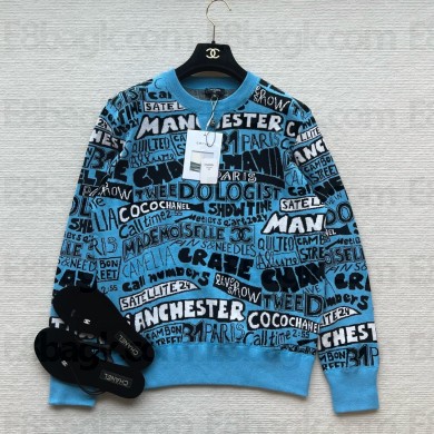 CHANEL Cotton Light Blue, Blue & Black pullover P77520 2024
