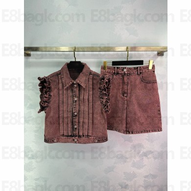 CHANEL Washed Denim Orange & Black Vest and shorts 2024