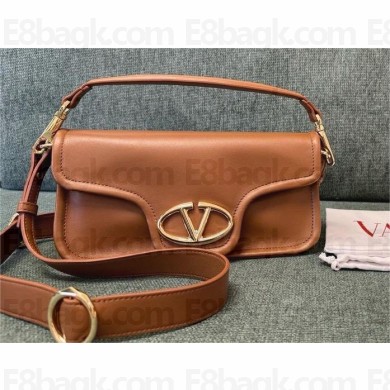 VALENTINO VLOGO 1960 NAPPA LEATHER SHOULDER BAG BROWN 2024