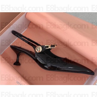 MIU MIU heel 5.5cm Patent leather slingback pumps black 2023