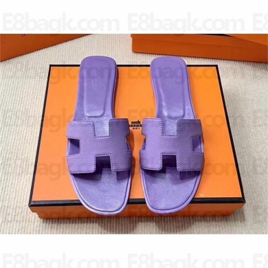 Hermes Oran Flat slippers in epsom leather violet