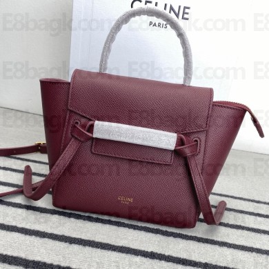 Celine mini belt pico Bag in grained calfskin burgundy 2024