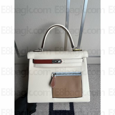 Hermes colormatic kelly 25/28 bag nata in swift leather (handmade)