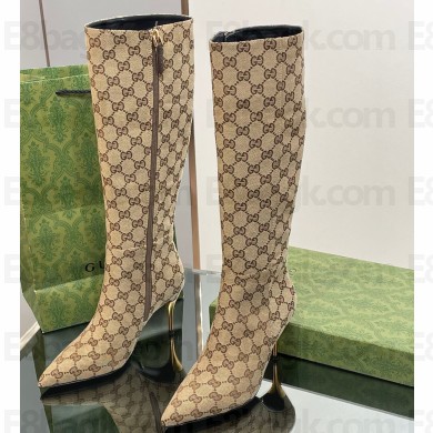 Gucci Heel 8.5cm Women's Pointed toe High boots ‎758293 GG Canvas Beige 2023