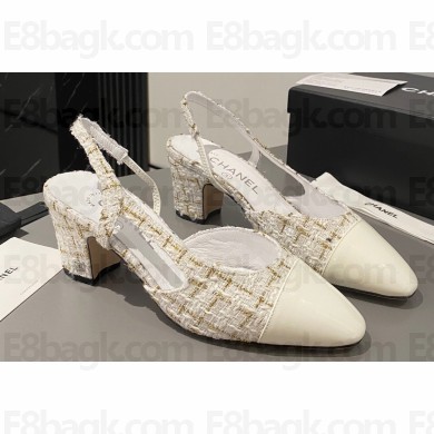 Chanel Heel 6.5cm Slingbacks G31318 Tweed White 2023