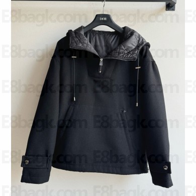 Dior Macrocannage Anorak with Sailor Collar Black Virgin Wool Grain de Poudre and Silk 1101-2024