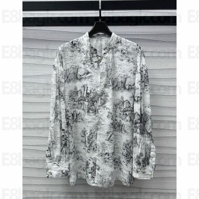 Dior Long Blouse White Cotton Muslin with Black Toile de Jouy Scotland Motif 1101-2024