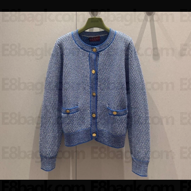 GUCCI LIGHT BLUE Fine cotton crewneck cardigan 2025