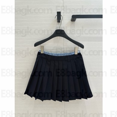 MIU MIU NAVY Pleated batavia miniskirt 2025