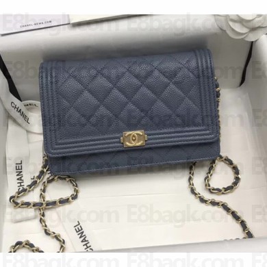 Chanel WOC Caviar Boy Flap Bag Dark Blue 