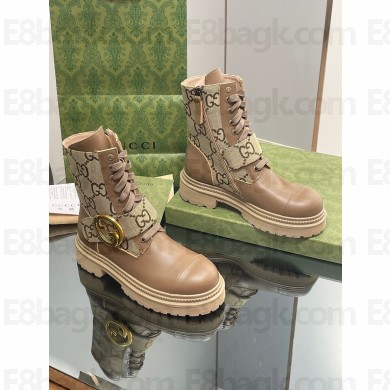 Gucci GG Canvas and Leather ankle boots Brown with Round Interlocking G 2022