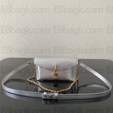 louis vuitton EPI LEATHER PADLOCK ON STRAP bag SILVER m80819