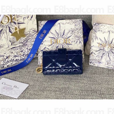 Dior Lady Dior Jasmine Card Holder dark blue Patent Cannage Calfskin 1112-2024