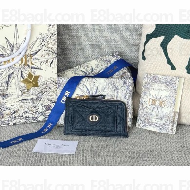 Dior Caro Cosmos Zipped Card Holder dark blue Supple Cannage Calfskin 1112-2024
