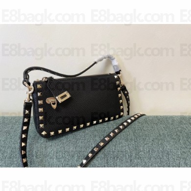 Valentino Small Rockstud Grainy Calfskin Crossbody Bag black