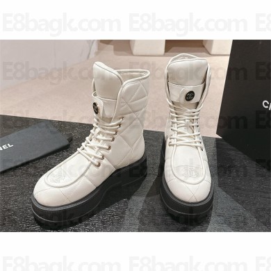 Chanel Calfskin CC Lace Up Combat Boots white 2024