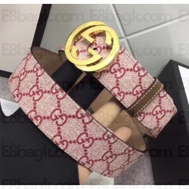 Gucci GG Supreme Belt with Gold G Buckle 37mm Red 