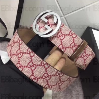 Gucci GG Supreme Belt with Silver G Buckle 37mm Red 