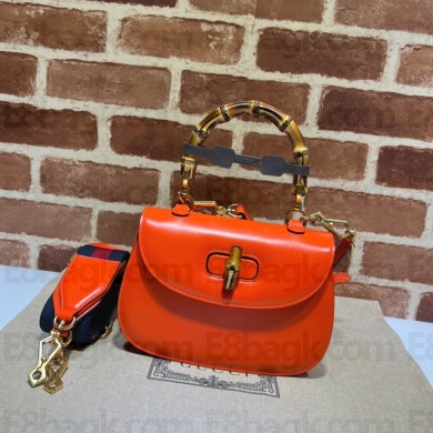Gucci leather Small top handle bag with Bamboo 675797 red 2021