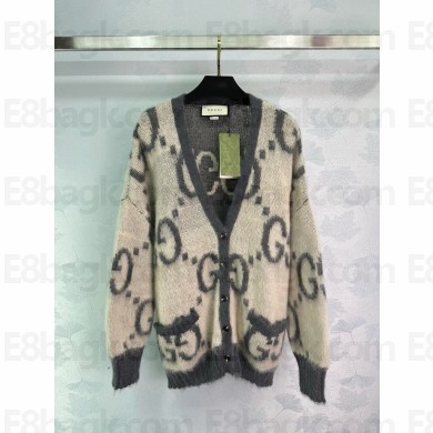GUCCI Reversible GG mohair cardigan cream and dark grey 635160  2024 
