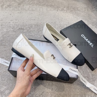 chanel Lambskin & Grosgrain White & Black Moccasins G45276 2023