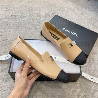chanel Lambskin & Grosgrain apricot & Black Moccasins G45276 2023