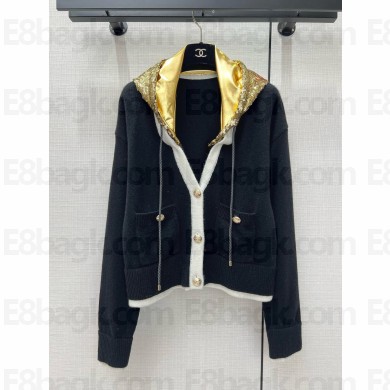 Chanel Cashmere, Cotton & Mixed Fibers Black, White & Gold Cardigan P76581 2024
