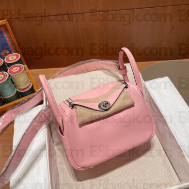 Hermes Mini Lindy 19cm Bag in original swift leather rose sakura with silver hardware(handmade)