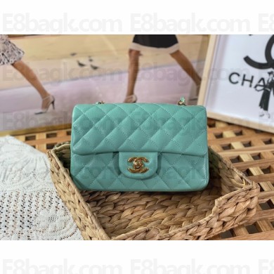 Chanel Mini Classic Flap Handbag A69900 in caviar leather mint green with gold hardware