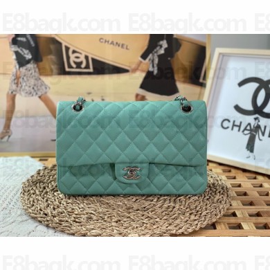 Chanel Medium Classic Flap Handbag A01112 in Caviar Leather mint green with silver Hardware