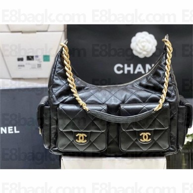 CHANEL MAXI Hobo Bag IN BLACK SHEEPSKIN AS5302 2025(ORIGINAL QUALITY)