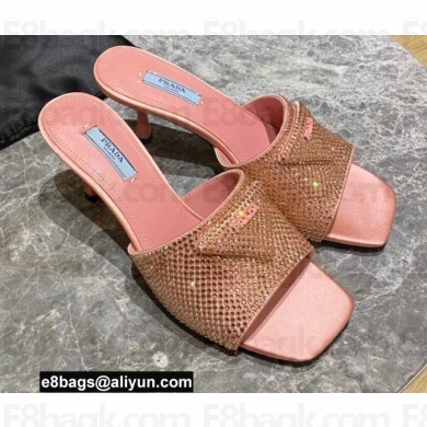 Prada Heel 6cm Satin Slides Sandals with Crystals 02 2022