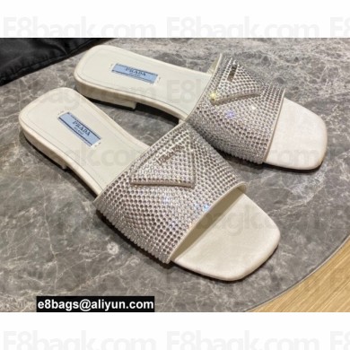 Prada Satin Flat Slides Sandals with Crystals 07 2022