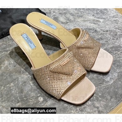 Prada Heel 6cm Satin Slides Sandals with Crystals 06 2022