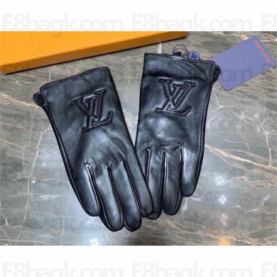 louis vuitton logo black sheepskin golves 2024