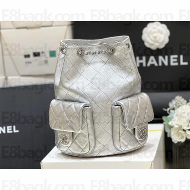chanel SILVER backpack in Shiny Lambskin AS5310 2025(original quality)