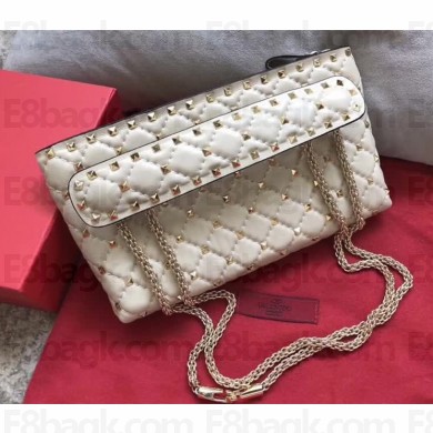 Valentino Rockstud Spike Clutch in Lambskin Leather White 2018