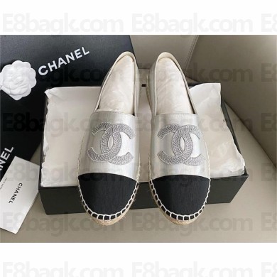 Chanel SHINY Lambskin Espadrilles G29762 SILVER & Black 2023