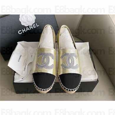 Chanel SHINY Lambskin Espadrilles G29762 GOLD & Black 2023